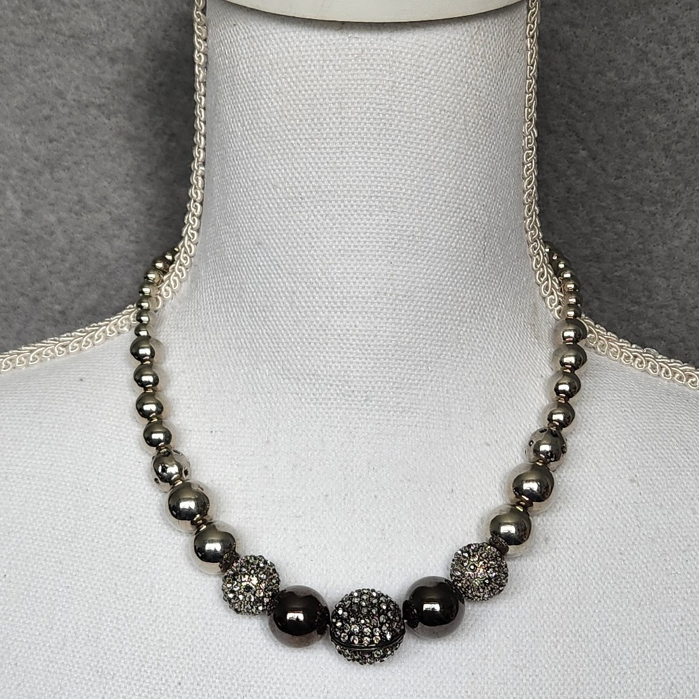 Chico's Necklace Silver Spheres Rhinestones 18" Princess Length Adjustable‎